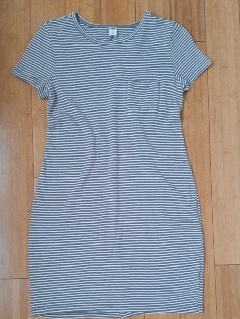 Old Navy Gray and White Striped Mini T-Shirt Dress